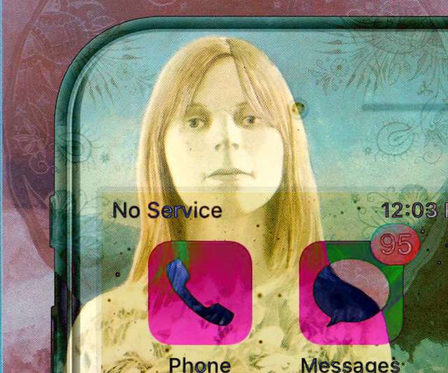 Montage of iPhone screen and 1970s cover of The Owl Service