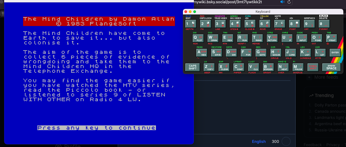 A text-based adventure being written in The Quill on ZX Spectrum emulator software.