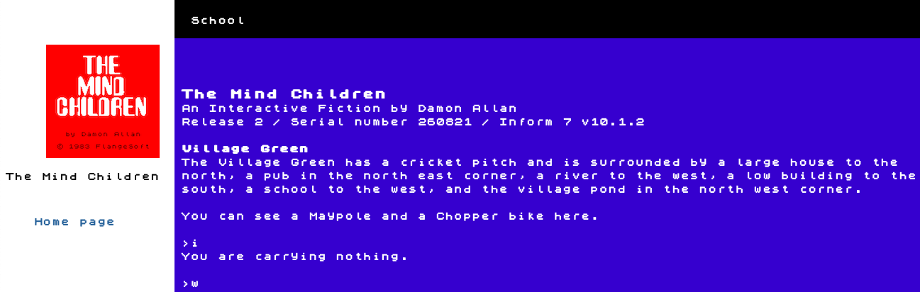 Screen shot of the Inform7 version of The Mind Children game