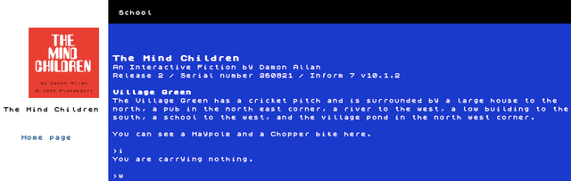Screen shot of the Inform7 version of The Mind Children game